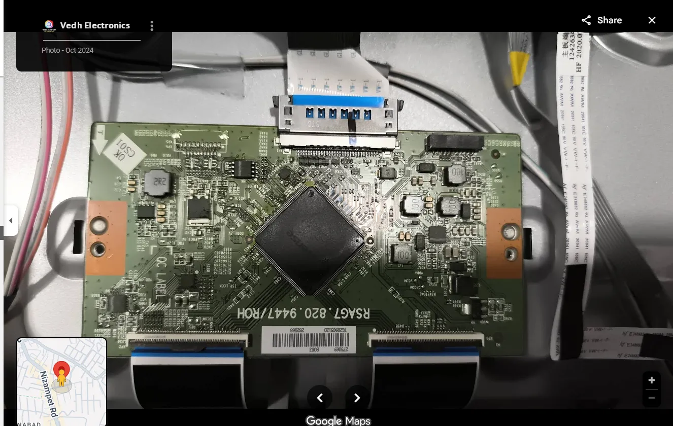 Circuit board and ribbon connections inside a television
